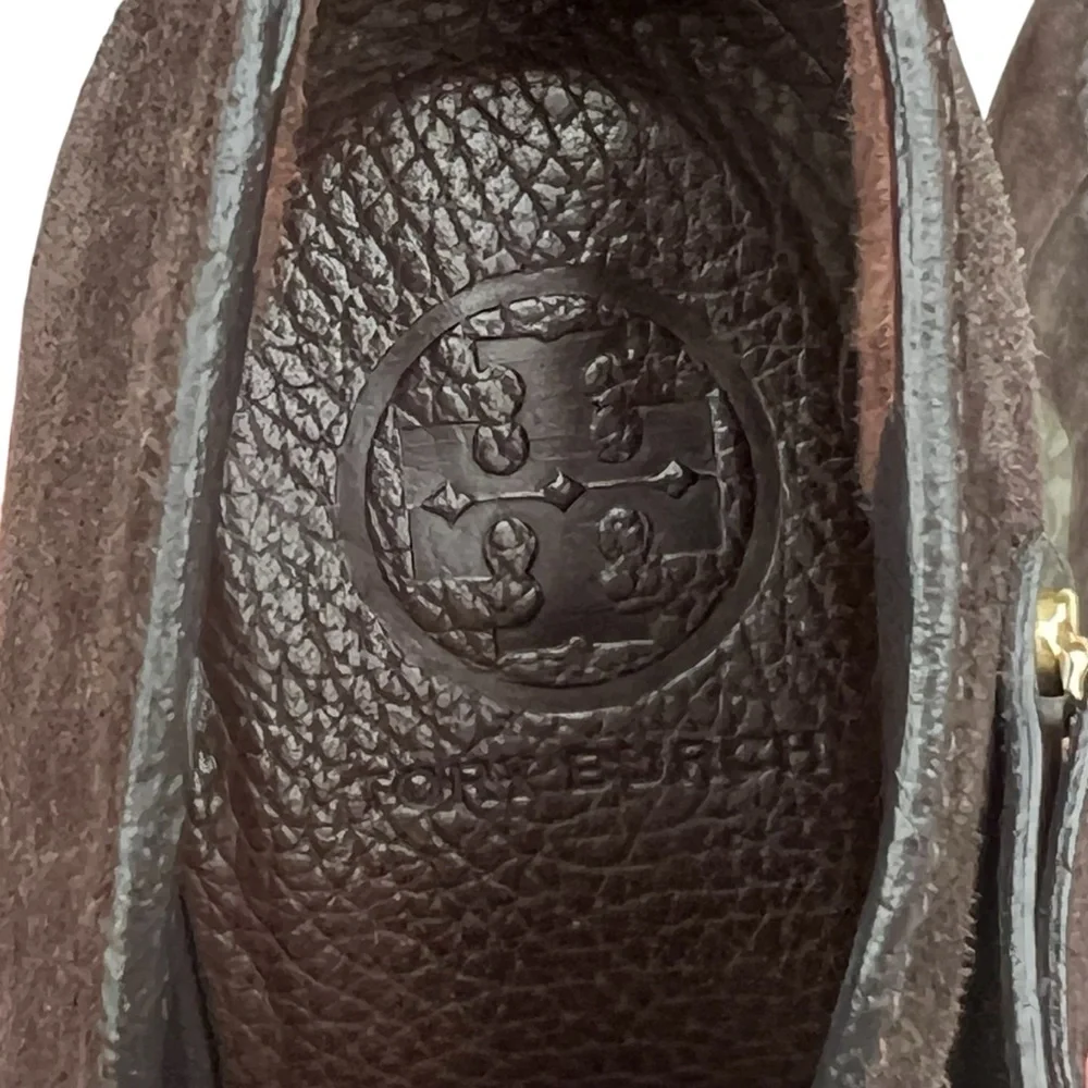 TORY BURCH Belen Suede Ankle Stiletto Booties Brown Buckle Women’s Size 10.5